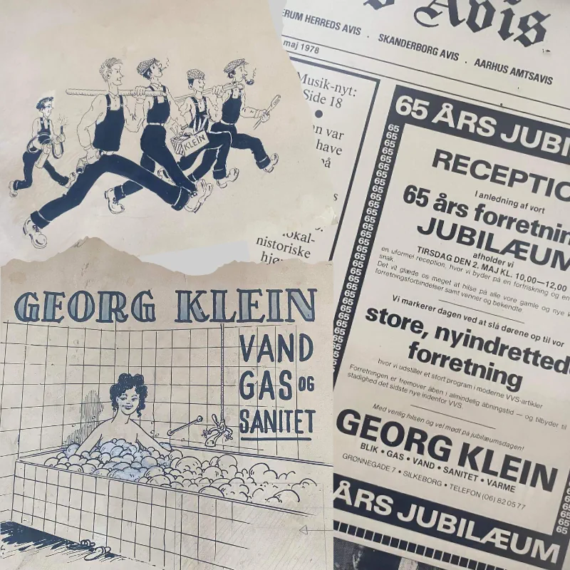 Reklamer for Georg Kleins VVS-firma i Silkeborg